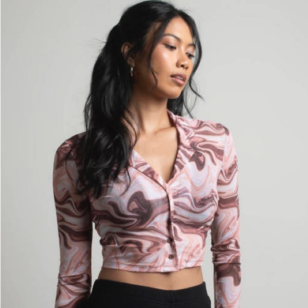 Pink and brown mesh top
